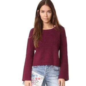 Rebecca Minkoff Teresa Burgundy Bell Sleeve Cropped Knit Sweater Size S